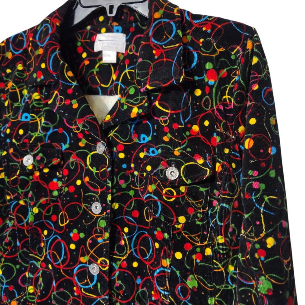 Christopher & Banks Vintage Corduroy Jacket XL Black Multi Confetti Swirl Print - Picture 2 of 5